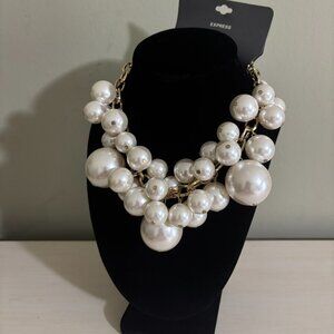 Express Pearl Statement Chunky Adjustable Layered Collar Necklace